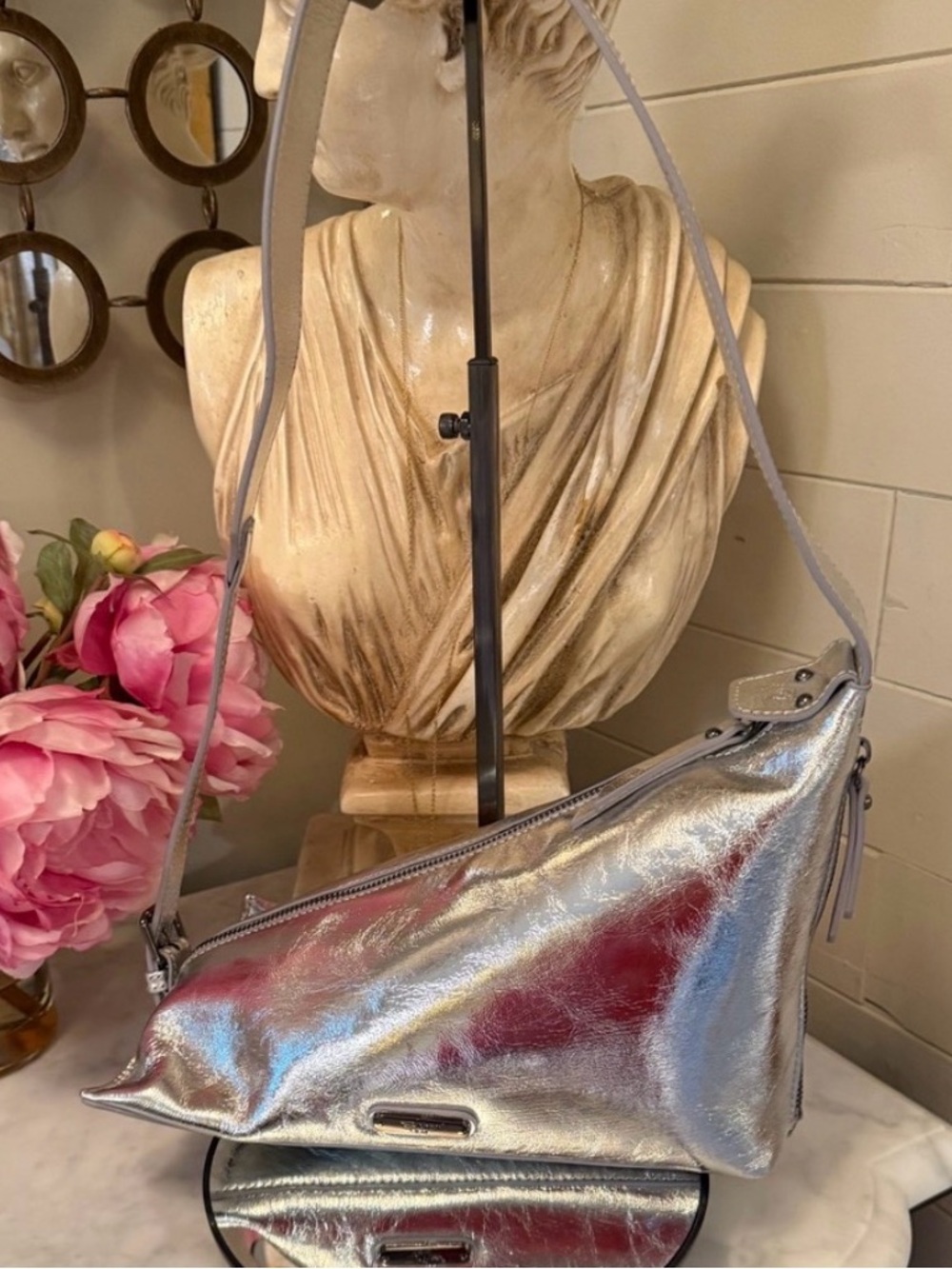 Sharif NWOT shimmery Metallic Silver Shoulder Bag